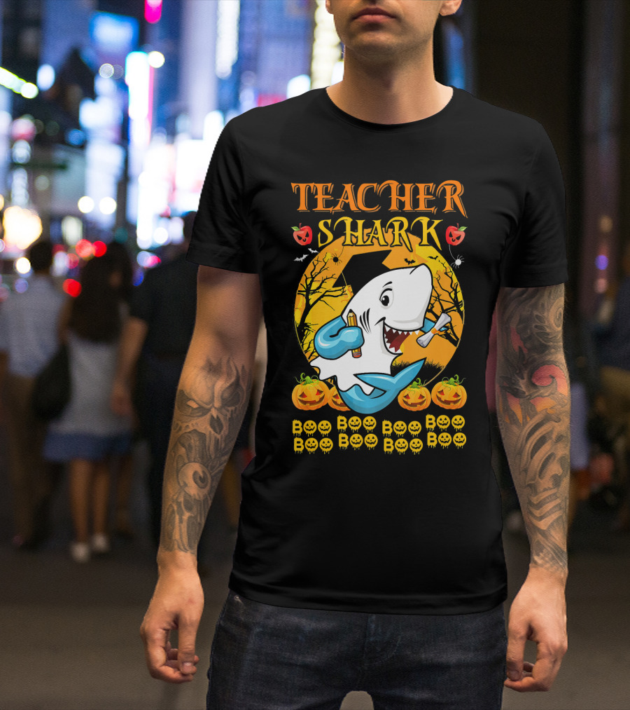 Teacher Shark Halloween Boo Boo Boo Pumpkin Jack-O-Lanterns T-Shirt