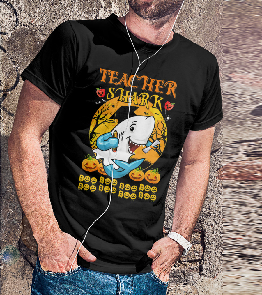 Teacher Shark Halloween Boo Boo Boo Pumpkin Jack-O-Lanterns T-Shirt