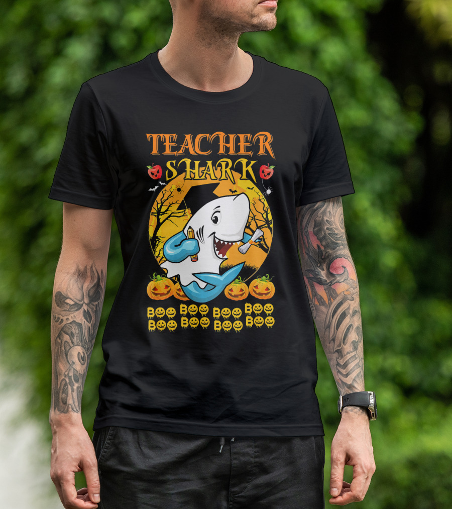 Teacher Shark Halloween Boo Boo Boo Pumpkin Jack-O-Lanterns T-Shirt