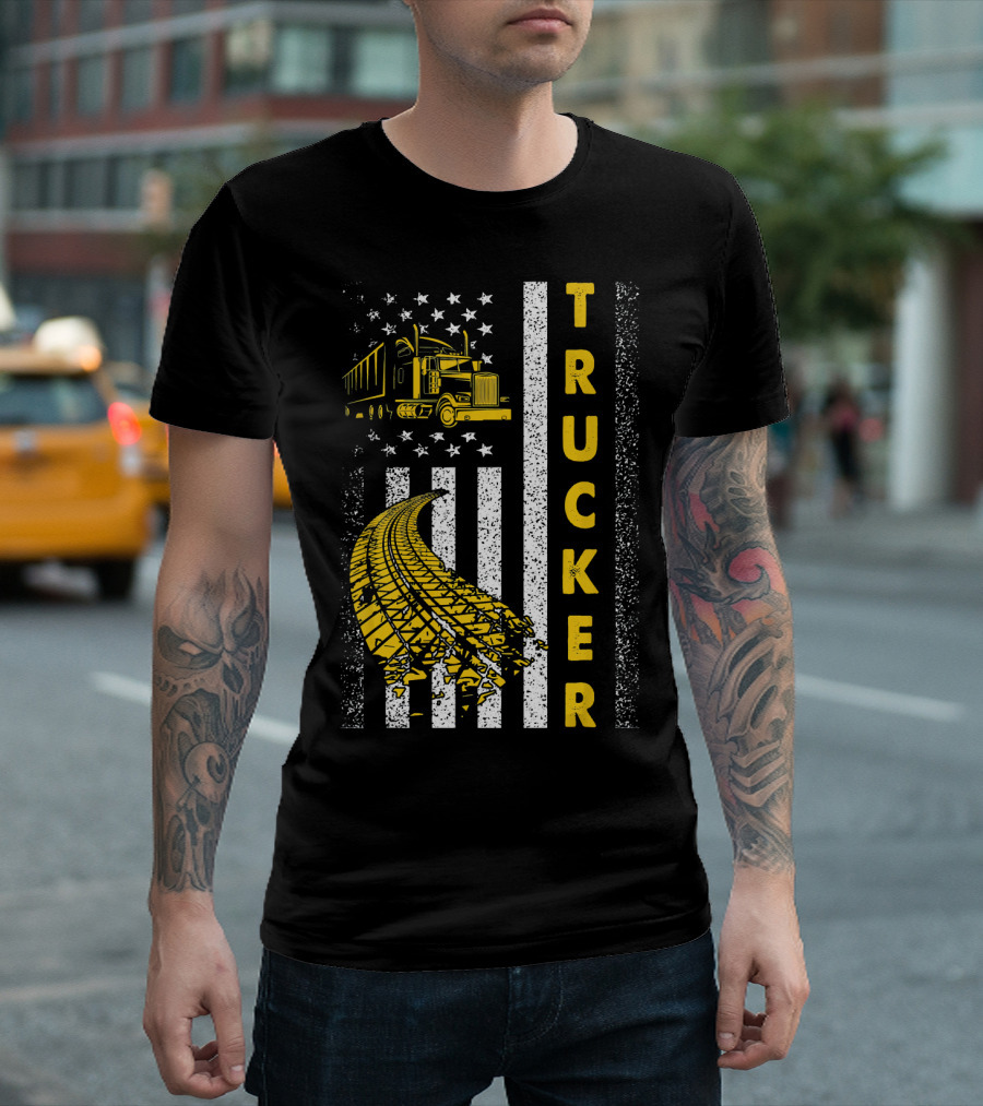 USA Independence Day July 4th American Trucker Flag Stars Stripes Semi Truck T-Shirt