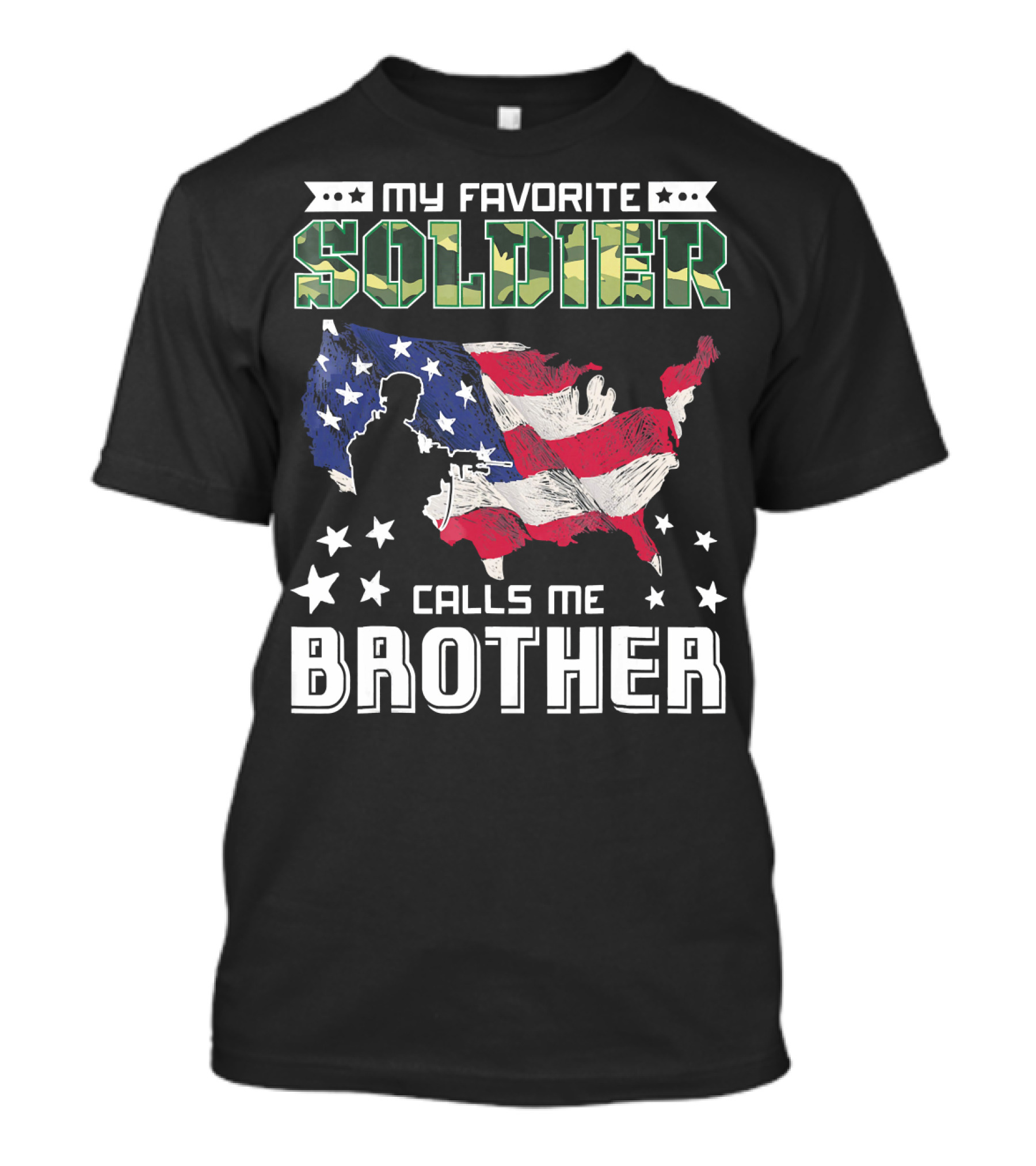 My Favorite Soldier Calls Me Brother US Flag Silhouette Stars T-Shirt