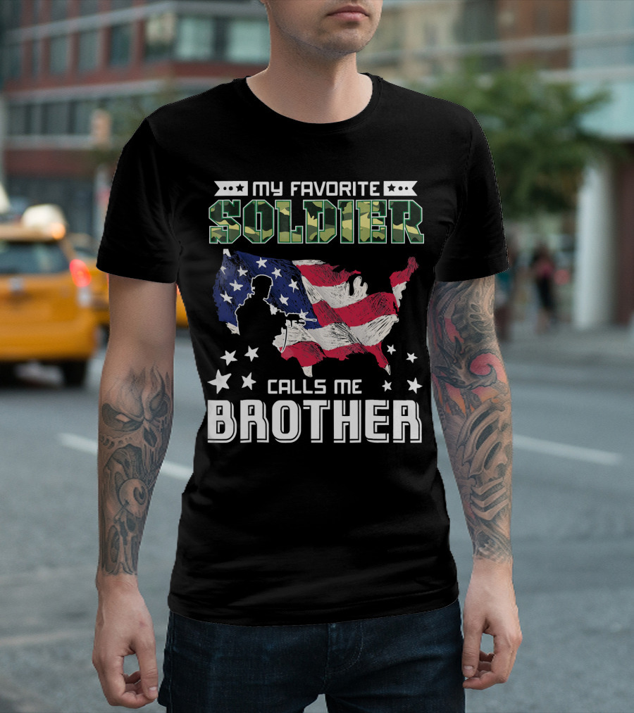 My Favorite Soldier Calls Me Brother US Flag Silhouette Stars T-Shirt