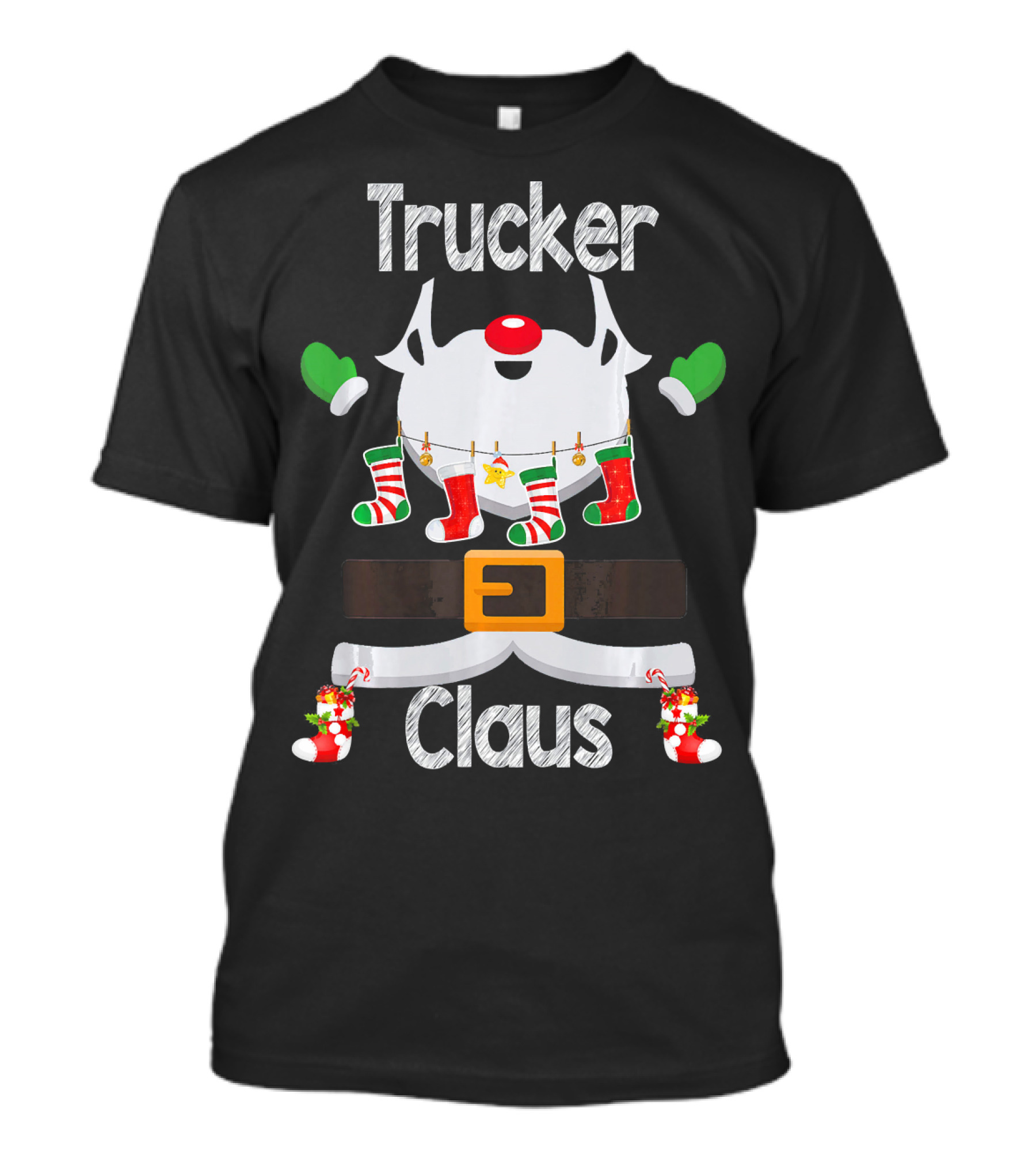 Trucker Claus Santa Christmas Stockings And Belt T-Shirt