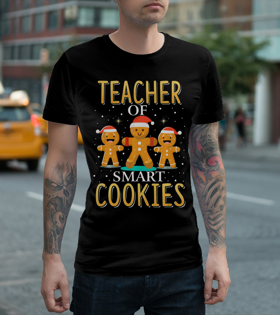 Teacher Of Smart Cookies Gingerbread Christmas Santa Hat T-Shirt