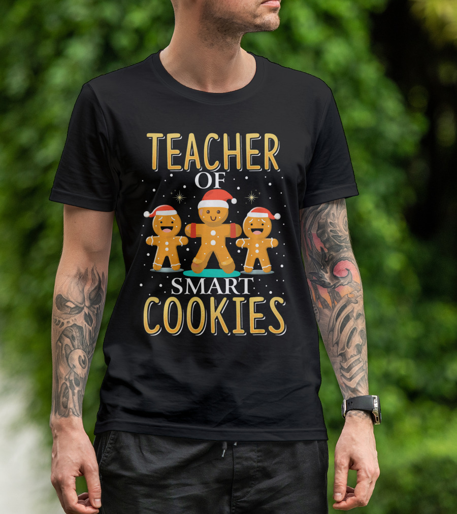 Teacher Of Smart Cookies Gingerbread Christmas Santa Hat T-Shirt