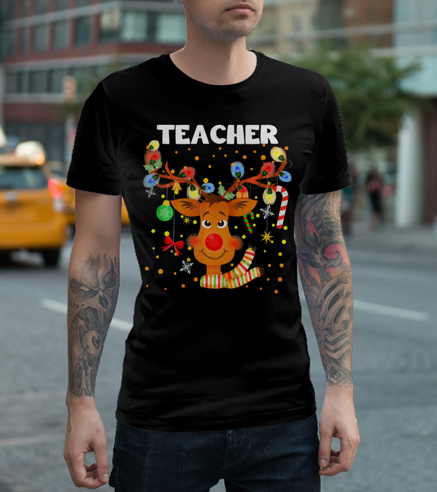 Teacher Reindeer Ugly Xmas Santa Christmas T-Shirt