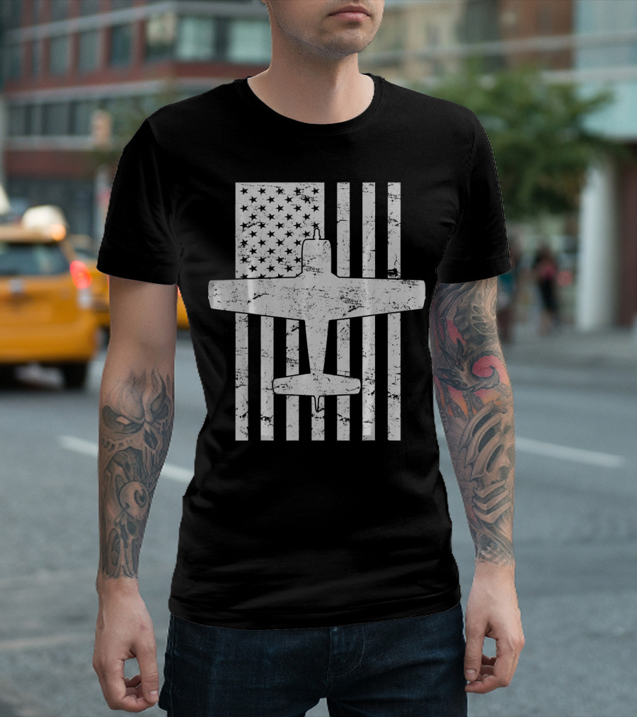 T 28 Trojan Airplane American Flag Patriotic T-Shirt