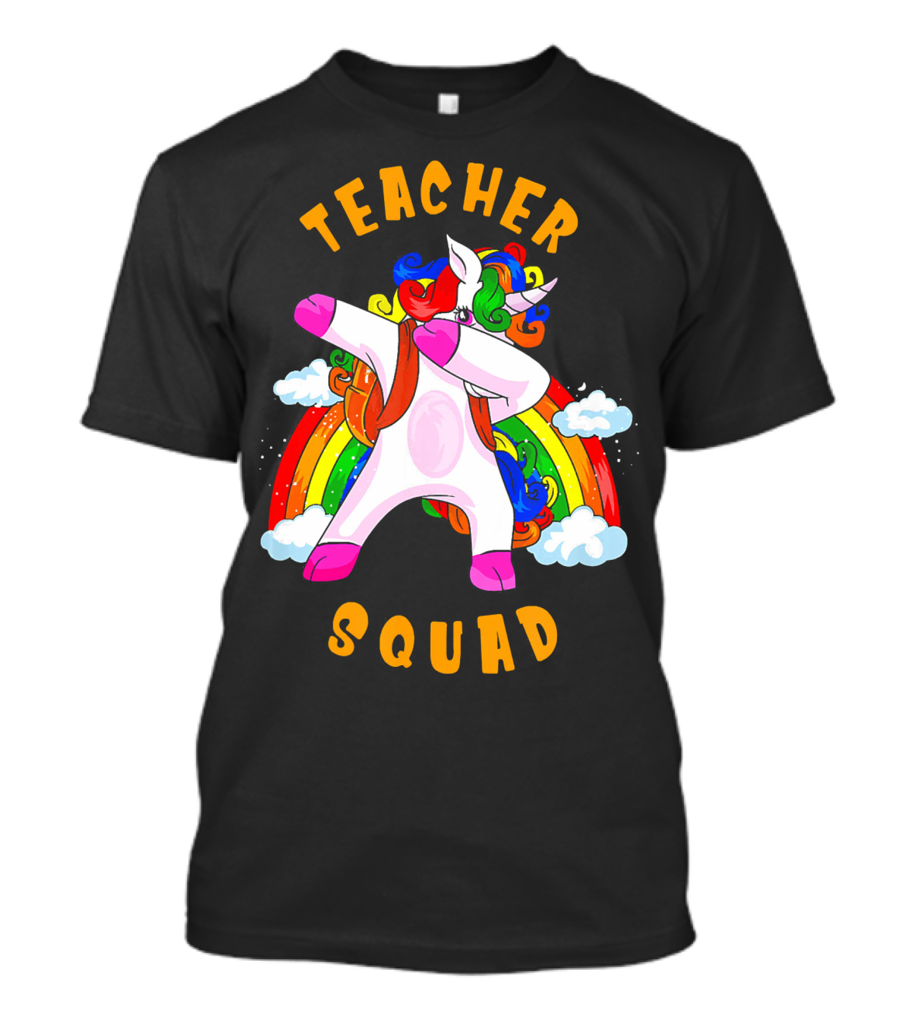 Teacher Squad Dabbing Unicorn Rainbow Clouds T-Shirt