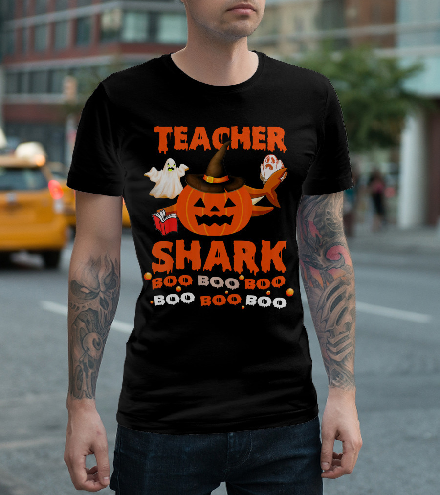 Teacher Shark Halloween Boo Boo Boo Ghost Pumpkin T-Shirt