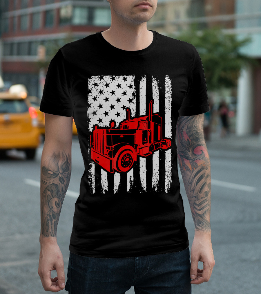 Trucker Flag American Big Rig Truck Driver T-Shirt