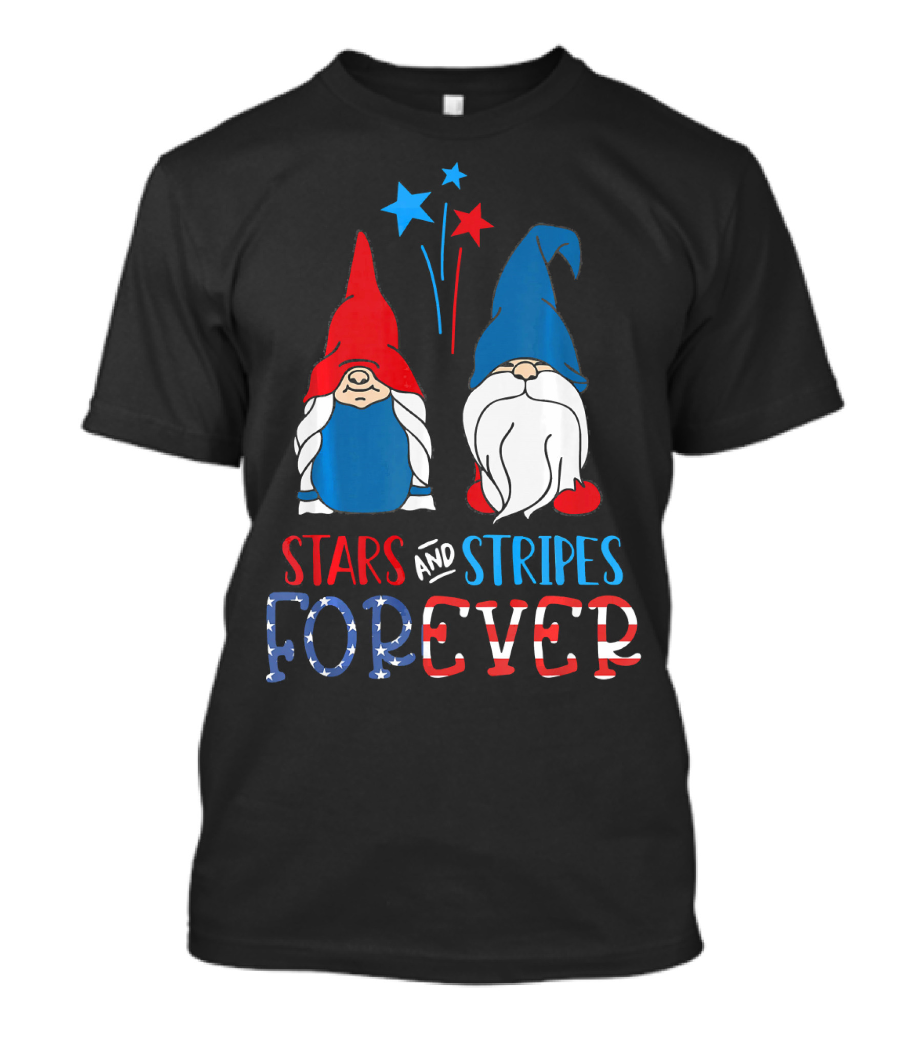 Stars And Stripes Forever American Gnomes With Fireworks T-Shirt