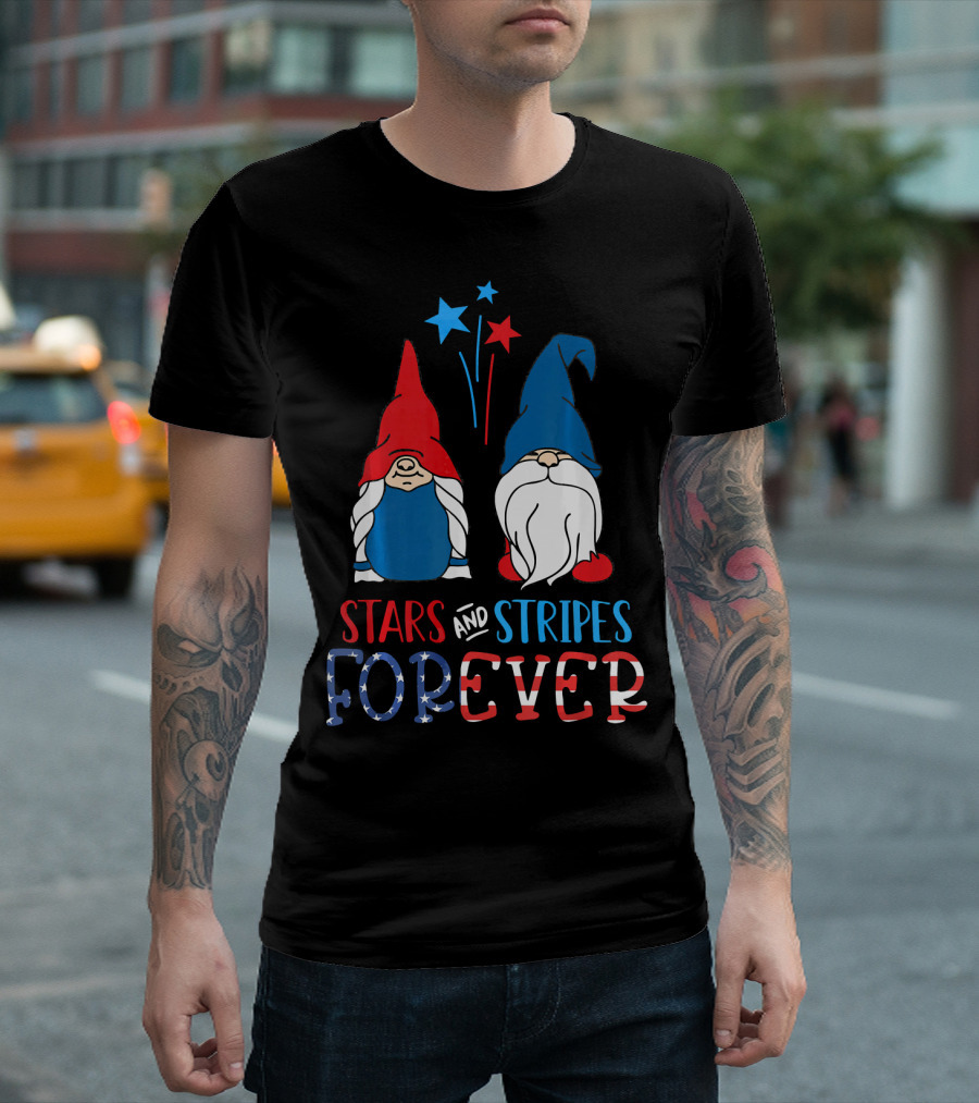 Stars And Stripes Forever American Gnomes With Fireworks T-Shirt
