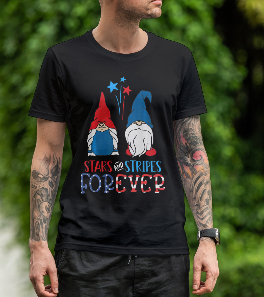 Stars And Stripes Forever American Gnomes With Fireworks T-Shirt