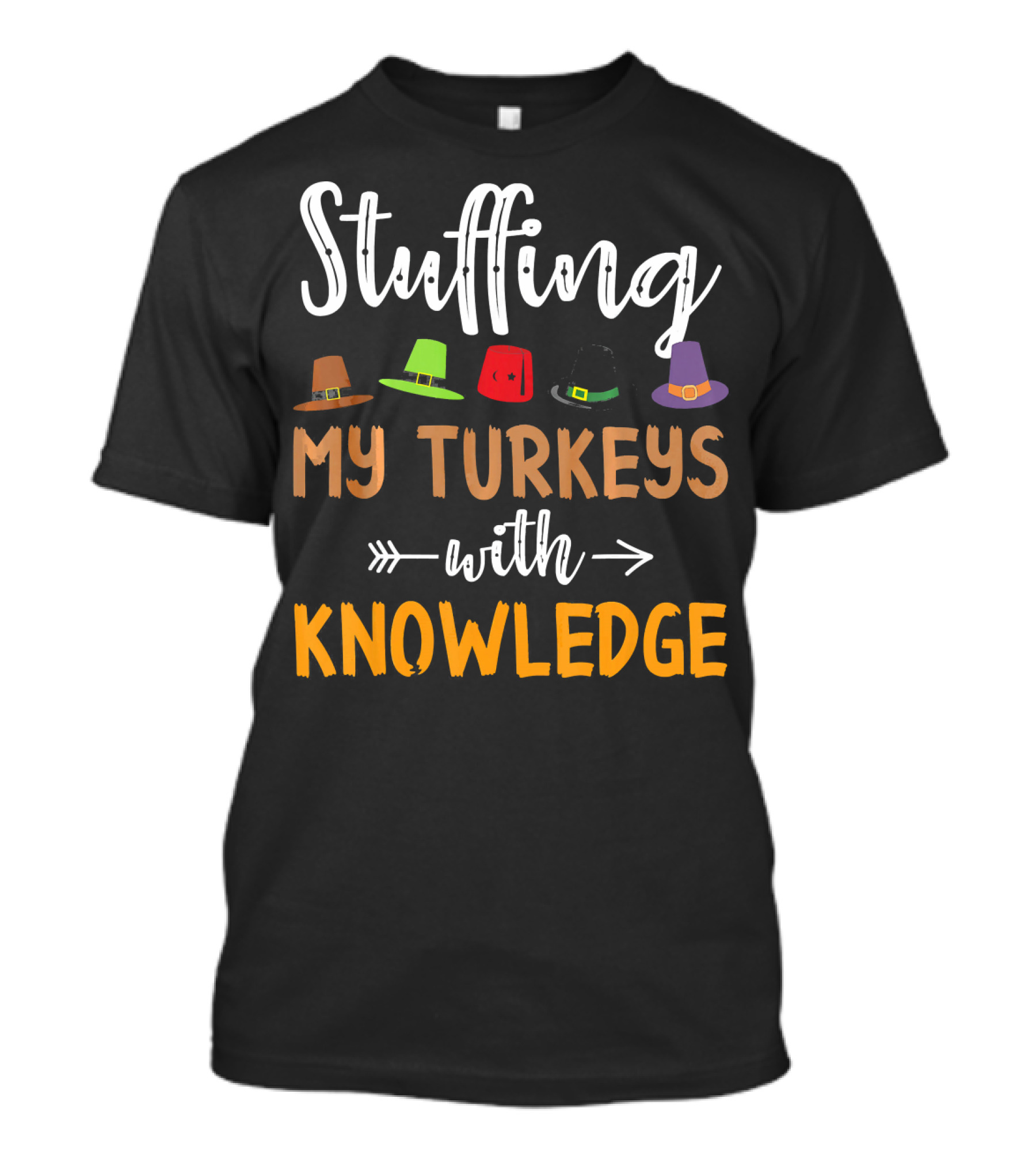 Stuffing My Turkeys With Knowledge Thanksgiving Hat Teach T-Shirt