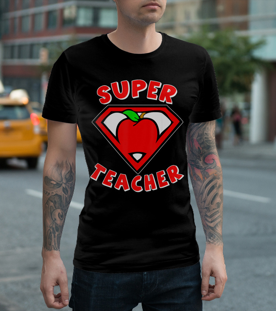Super Teacher Superhero Apple Crest Icon T-Shirt