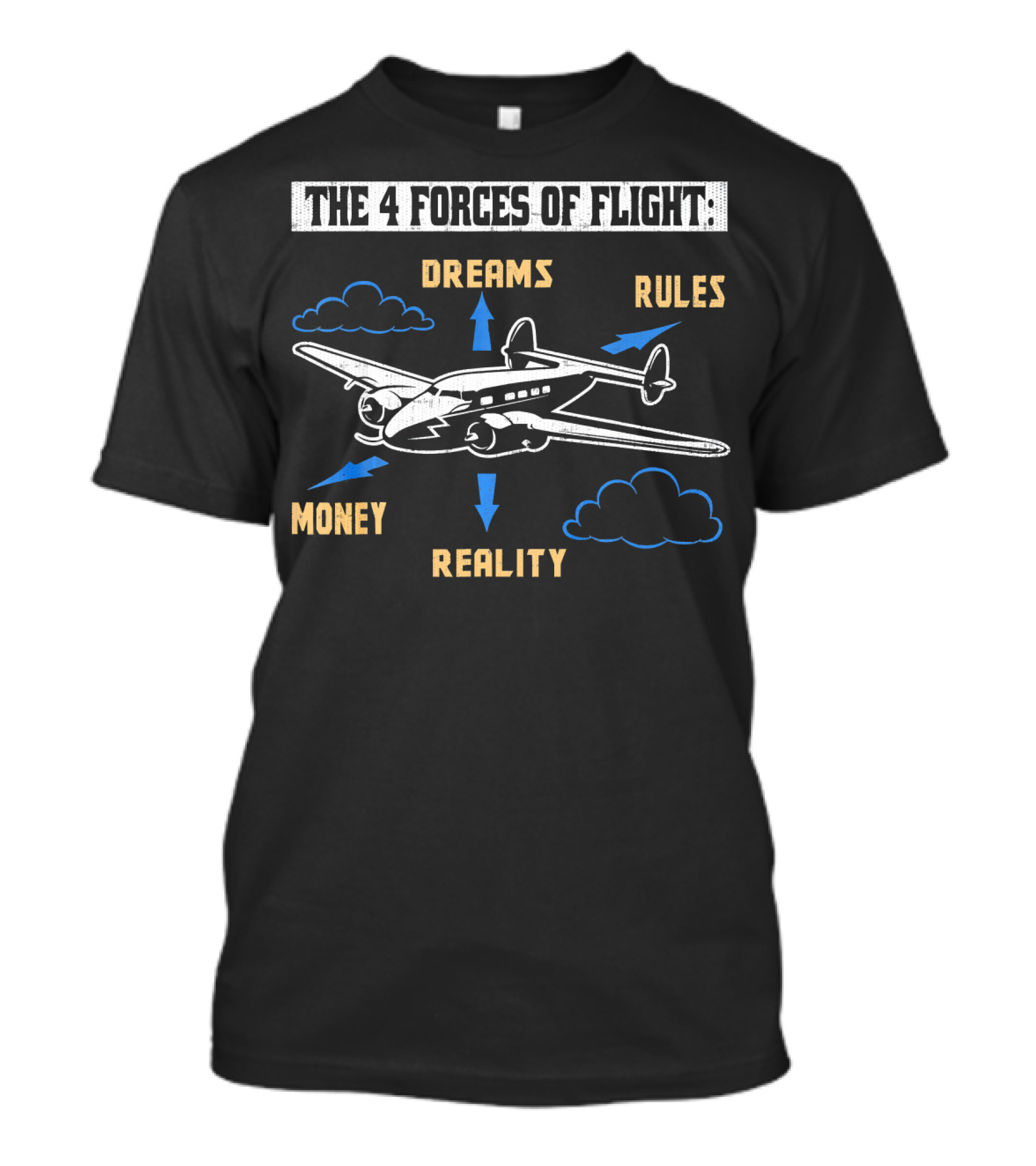 The 4 Forces Of Flight: Dreams Rules Money Reality Pilot Birthday T-Shirt