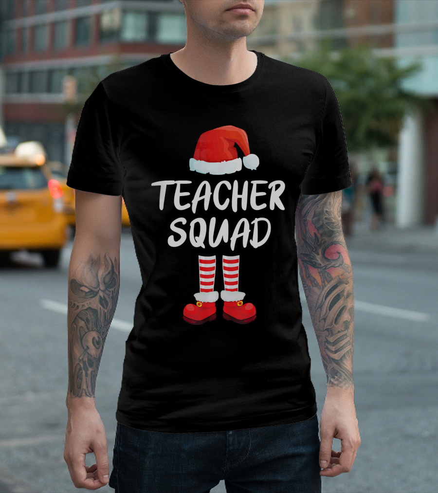 Teacher Squad Santa Hat and Boots Matching Group T-Shirt