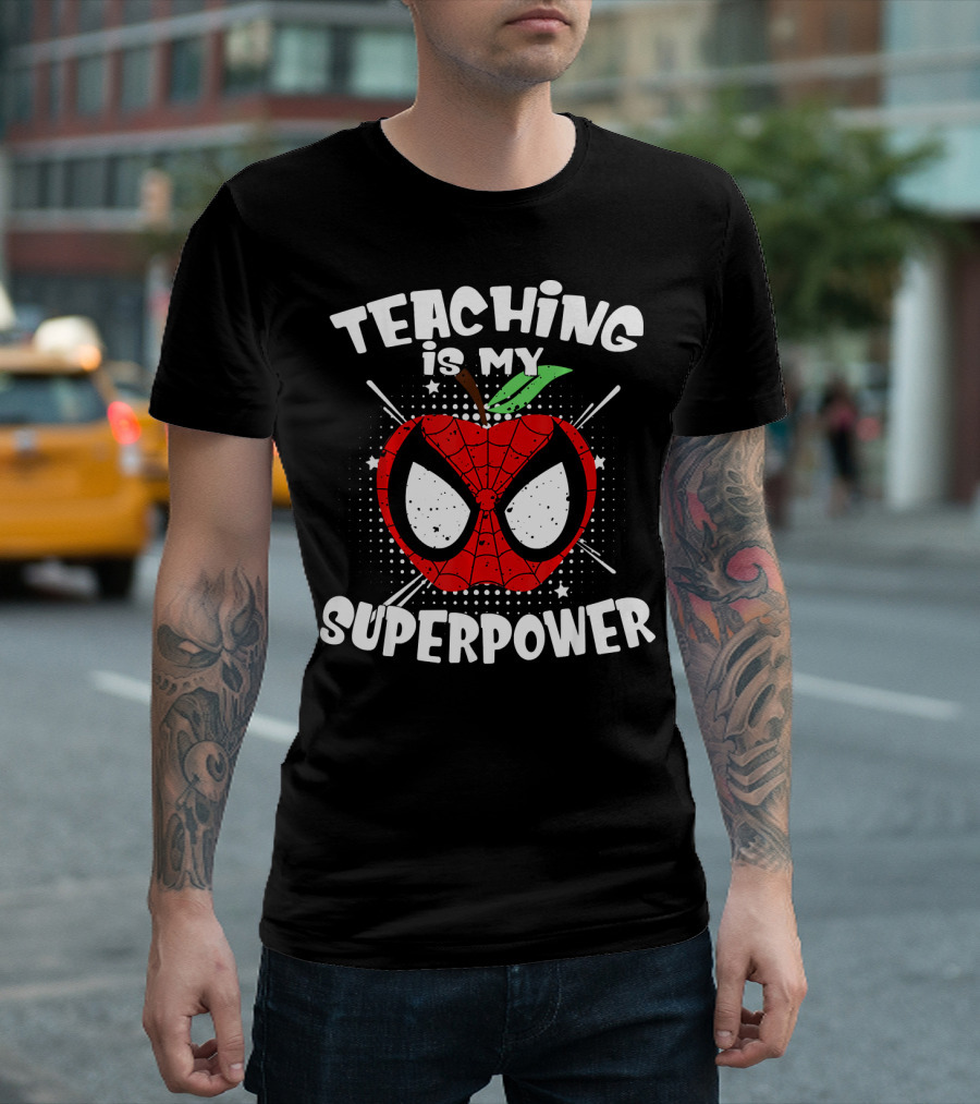 Teaching Is My Superpower Spider Mask Apple T-Shirt