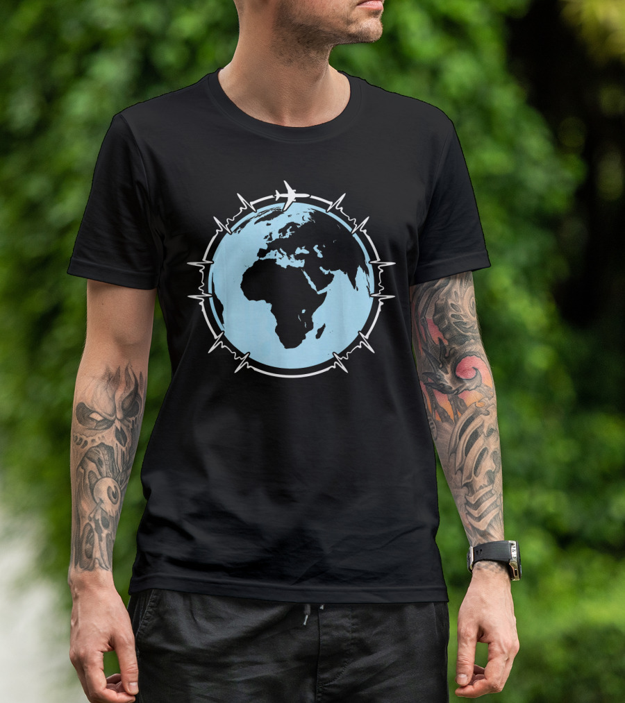 This Is How My Heart Beats Pilot Aviation Earth Airplane Globe T-Shirt