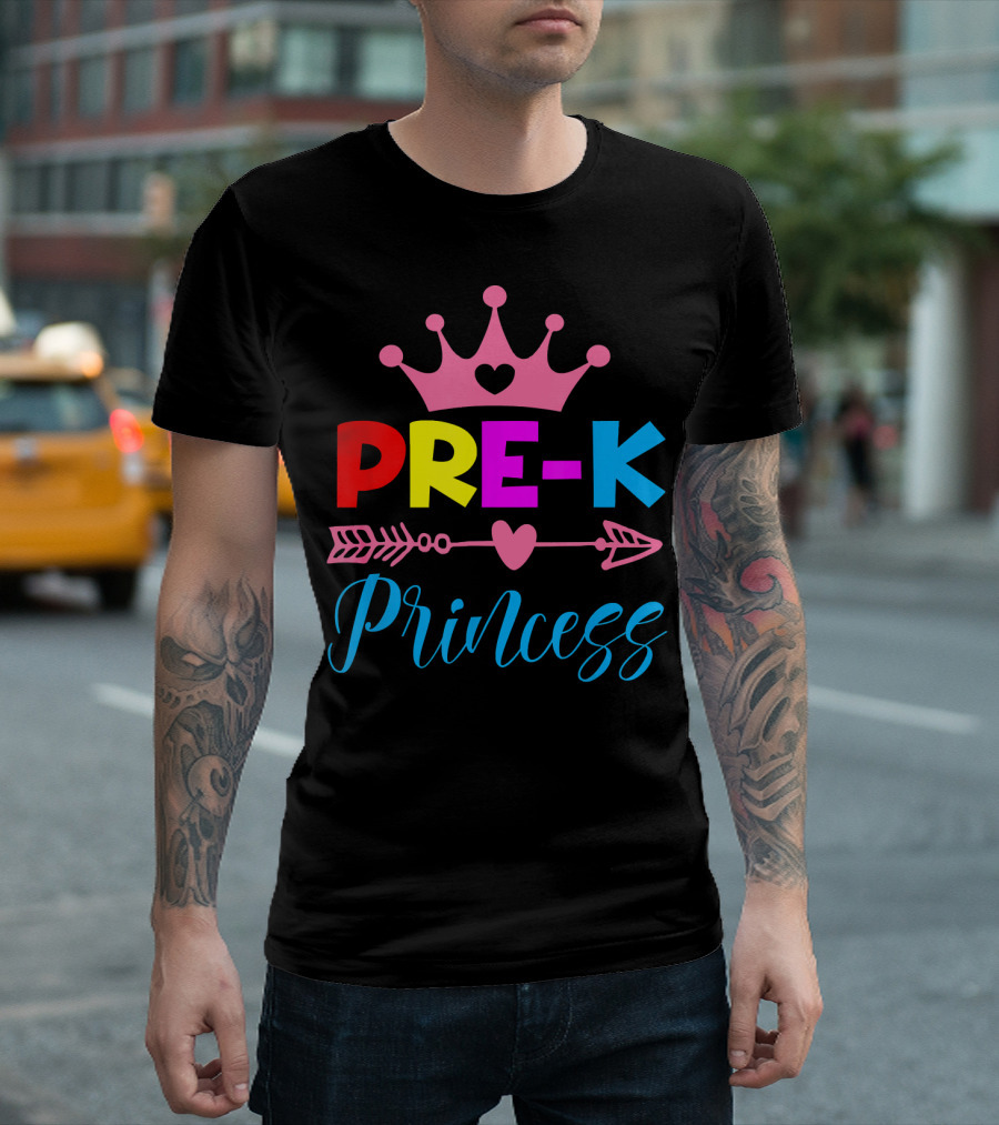 Pre K Princess Rainbow Letters Crown And Heart Arrow T-Shirt