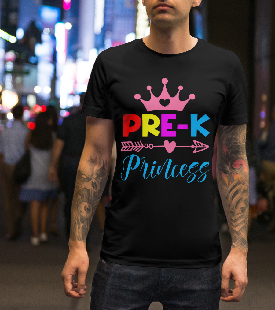 Pre K Princess Rainbow Letters Crown And Heart Arrow T-Shirt
