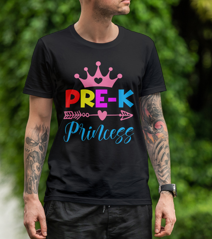 Pre K Princess Rainbow Letters Crown And Heart Arrow T-Shirt