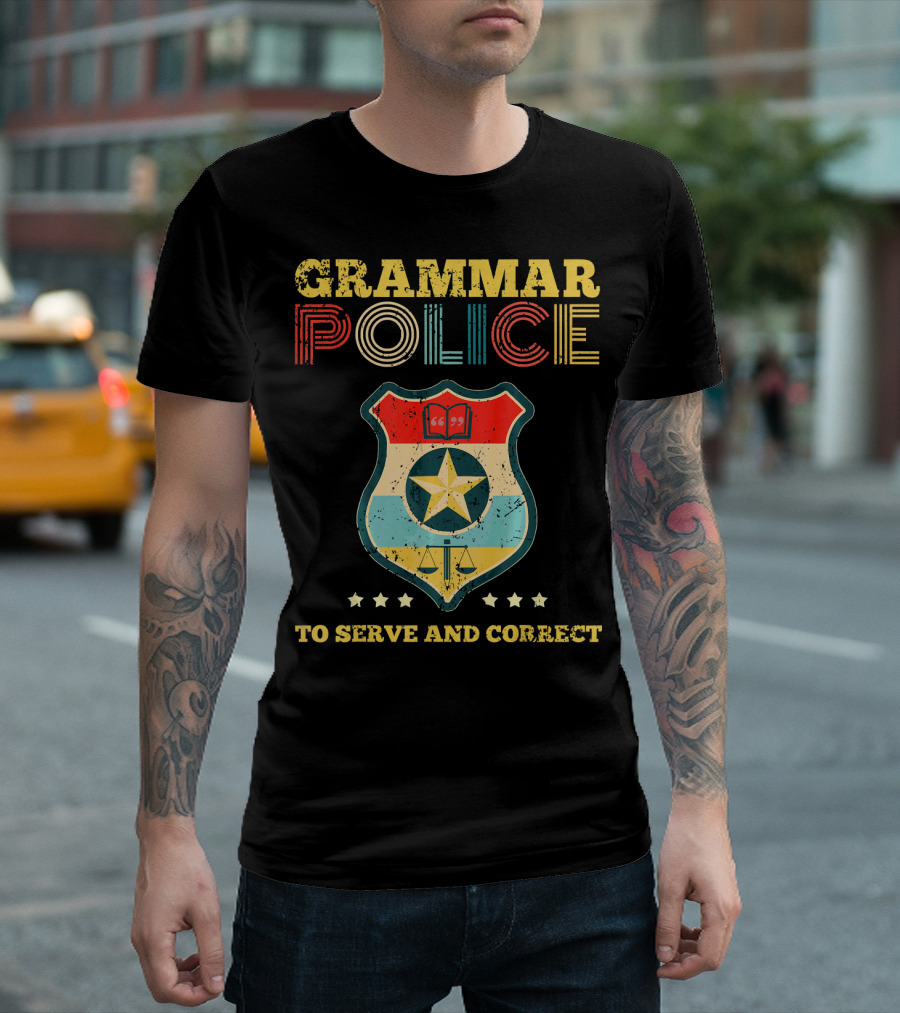 Grammar Police To Serve And Correct Badge Vintage T-Shirt