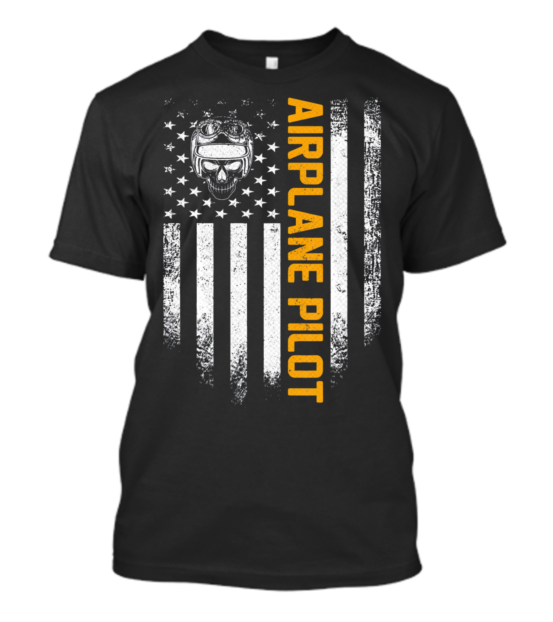 Vintage USA Airplane Pilot American Flag Skull Goggles T-Shirt