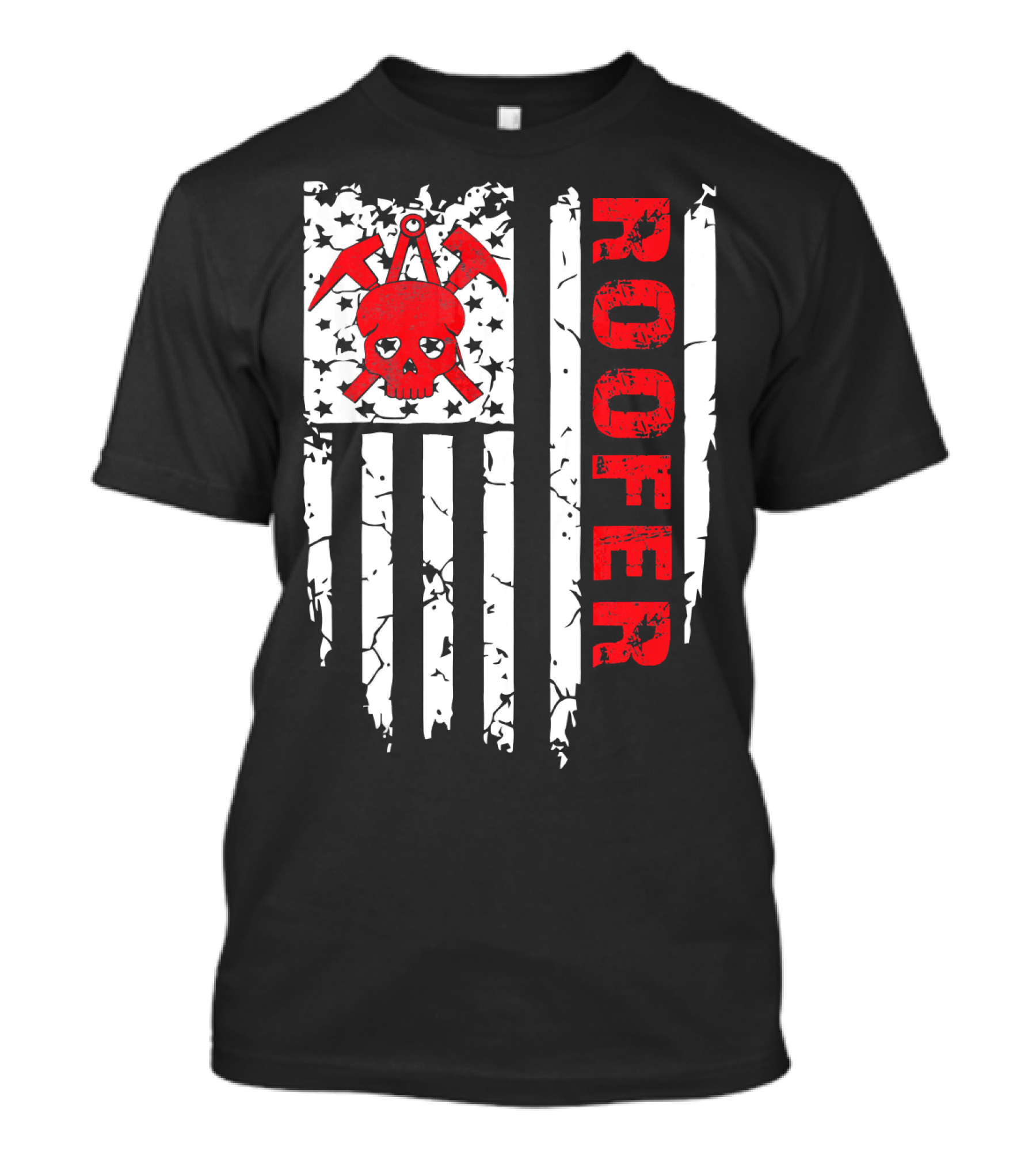 Vintage American Flag Skull Roofer 4th Of July T-Shirt