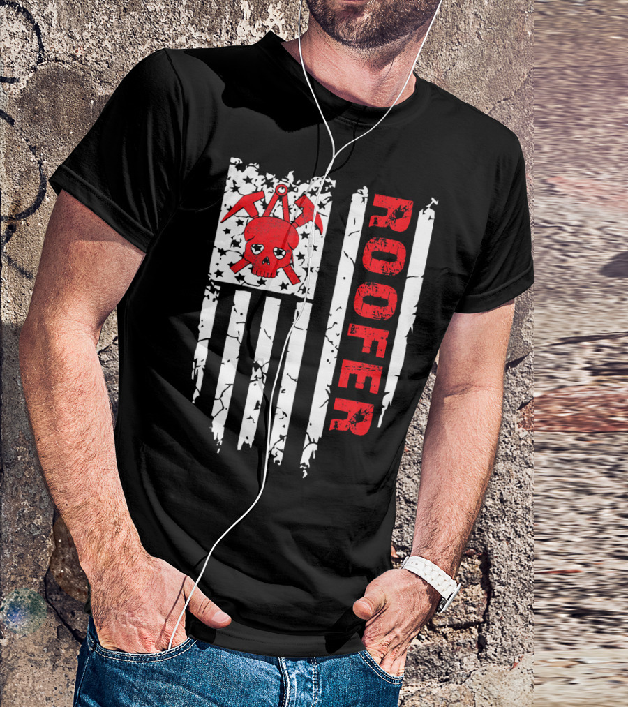 Vintage American Flag Skull Roofer 4th Of July T-Shirt