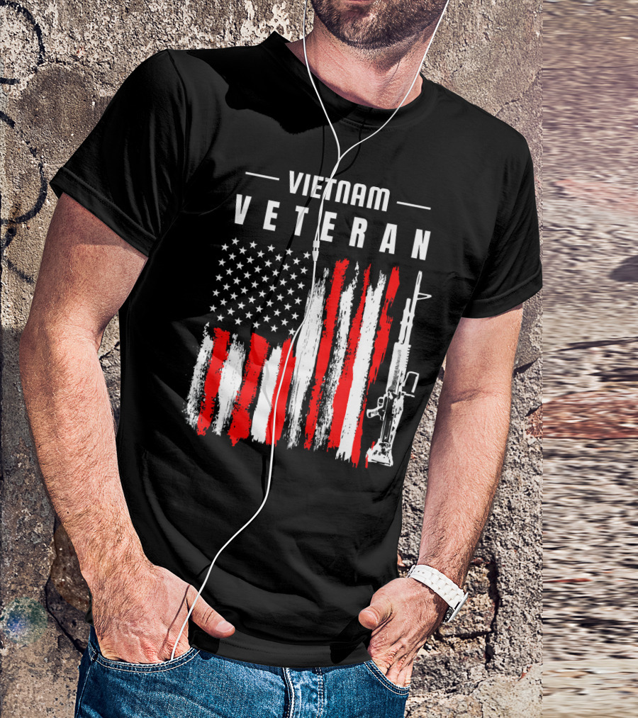 VIETNAM VETERAN American Flag Grunge Rifle T-Shirt