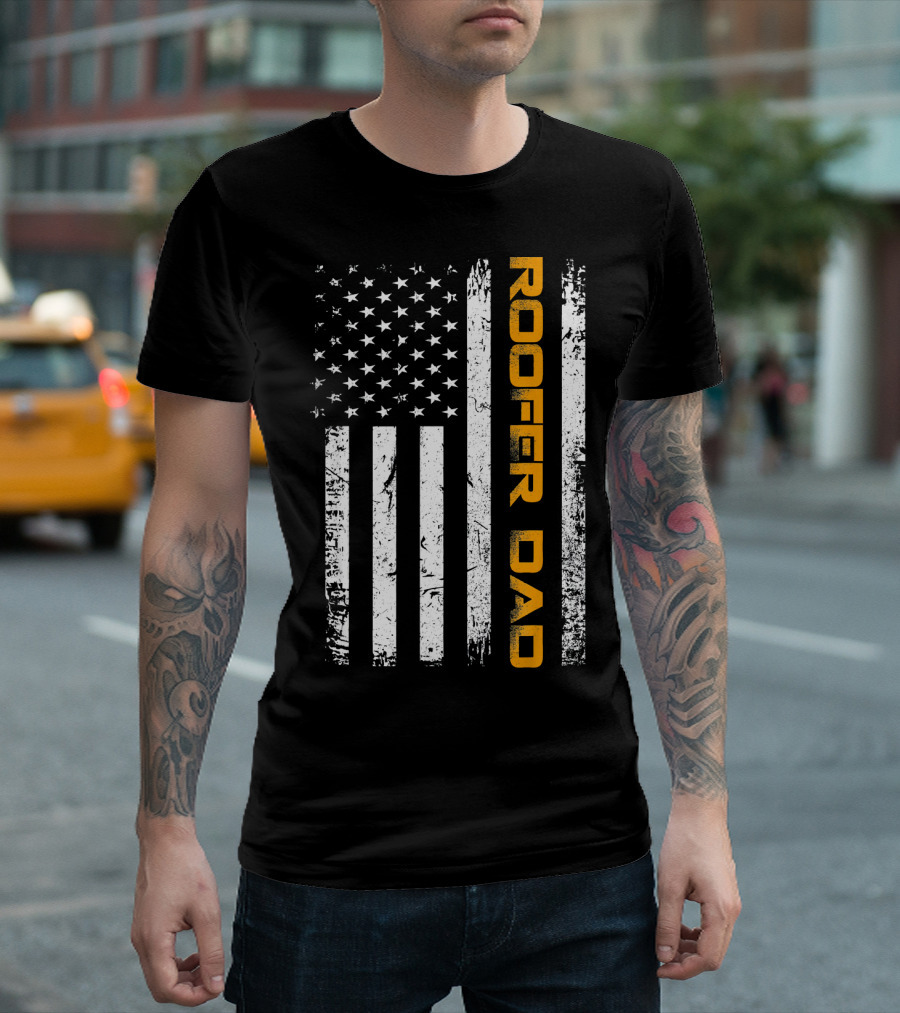 Roofer Dad American Flag Vintage USA Fun T-Shirt