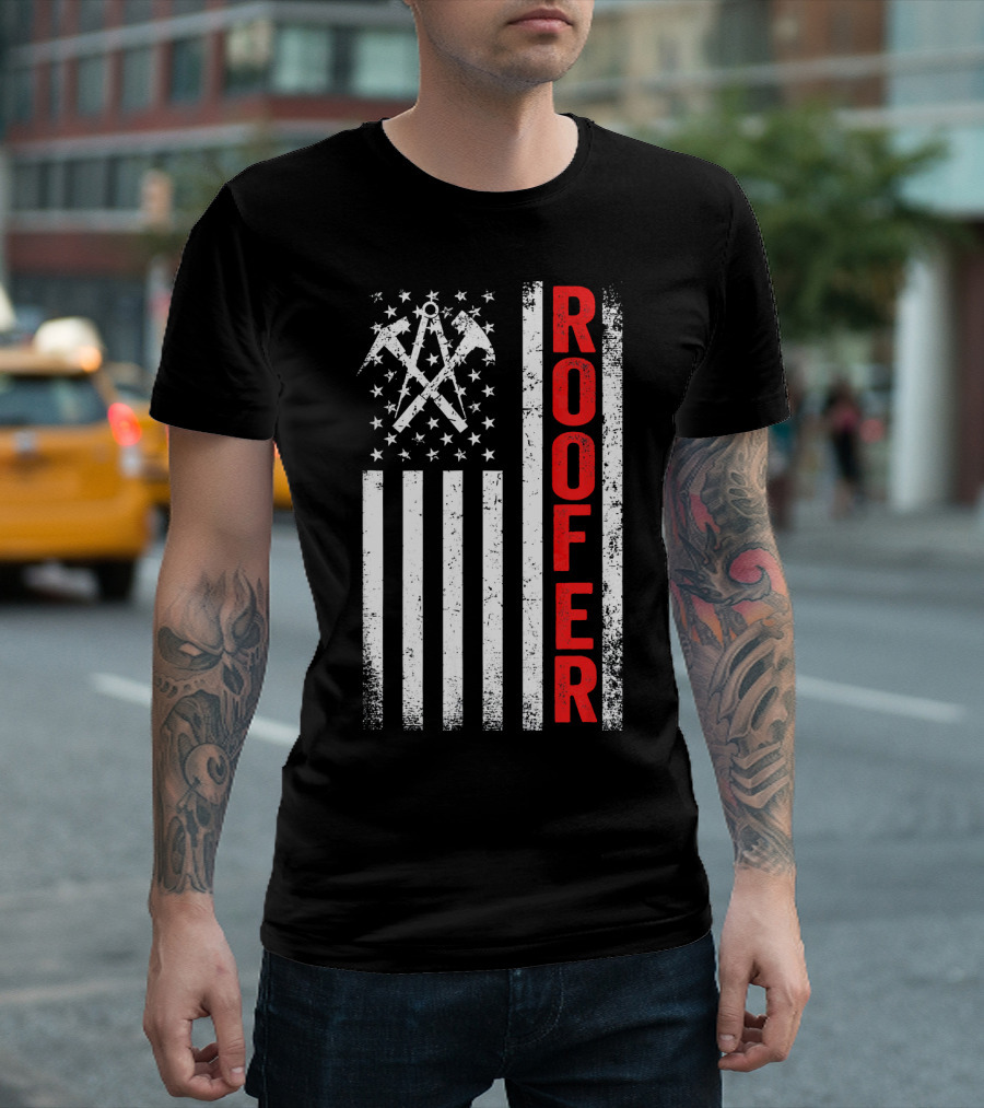 American Flag Roofer Vintage Hammer Stars Stripes T-Shirt