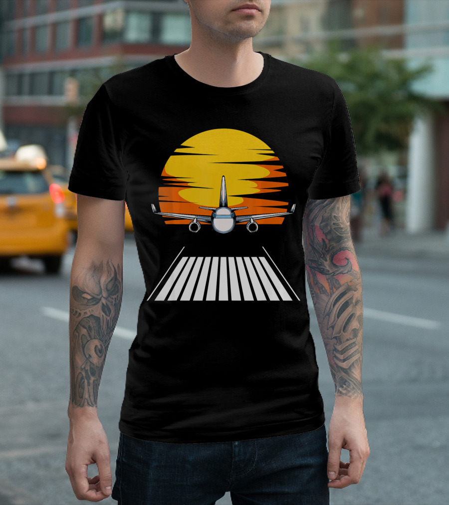 Sunrise Airplane on Runway Vintage Pilot Passion T-Shirt