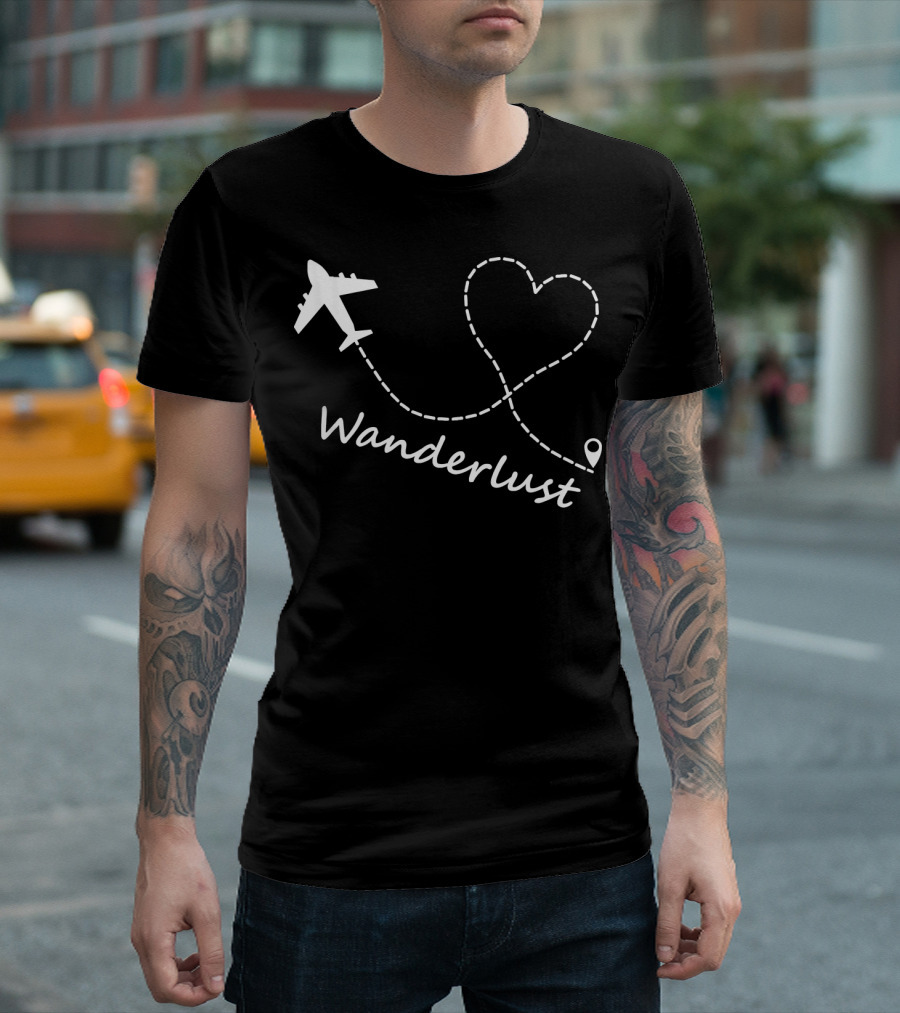 Wanderlust Airplane Path With Heart Shape T-Shirt