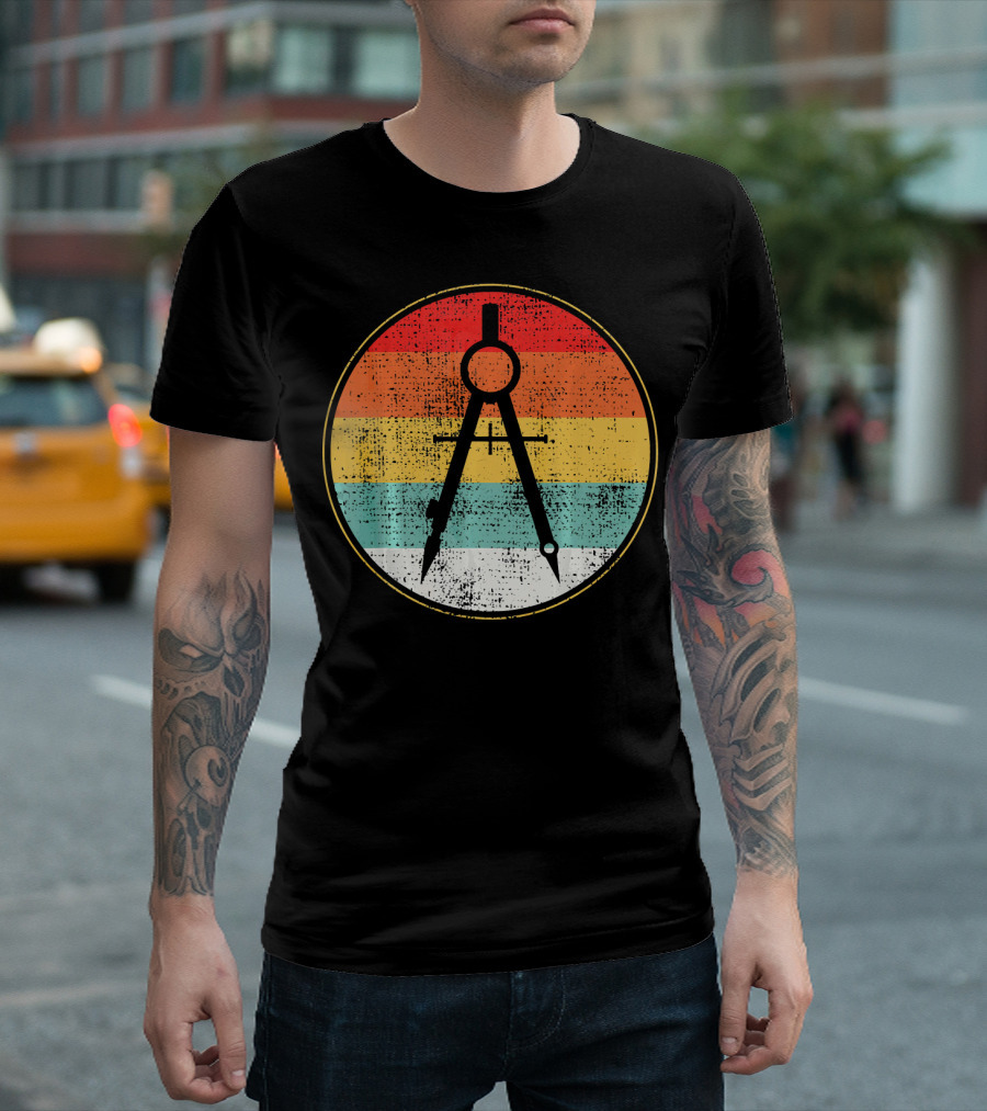 Architect Compass Retro Stripe Design Student T-Shirt