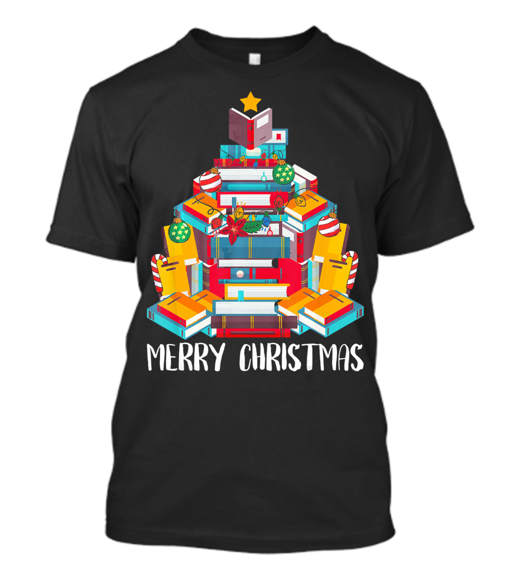 Merry Christmas Book Christmas Tree Librarian Reading T-Shirt