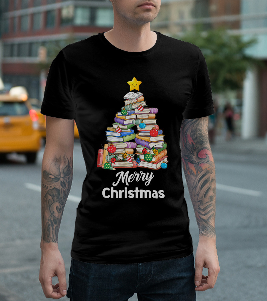 Merry Christmas Book Tree Librarian T-Shirt