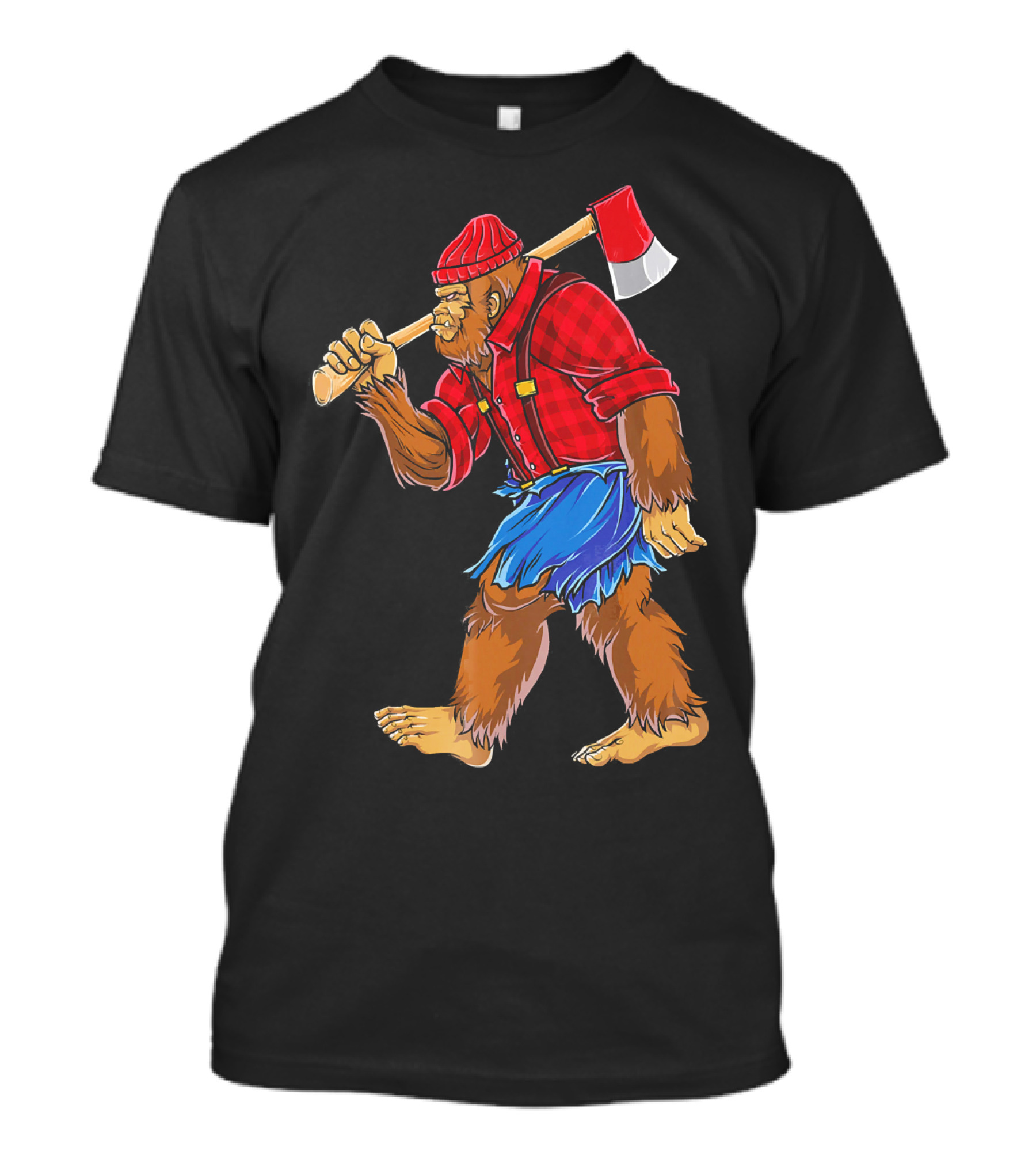 Bigfoot Lumberjack Sasquatch With Axe In Red Flannel T-Shirt