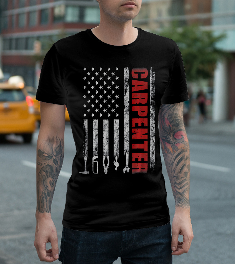 American Flag Carpenter Tools Design USA T-Shirt