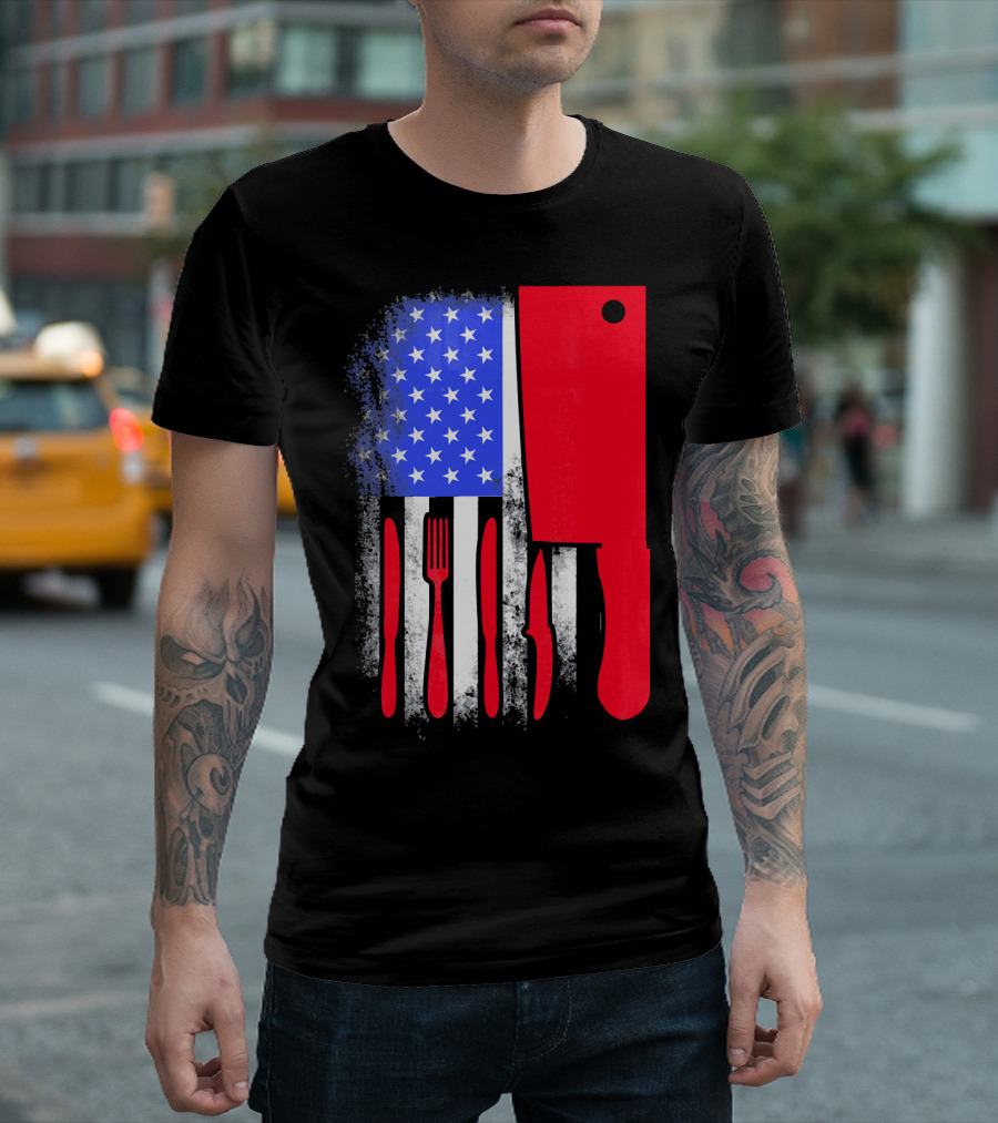 Chef Knife American Flag 4th Of July Utensils T-Shirt