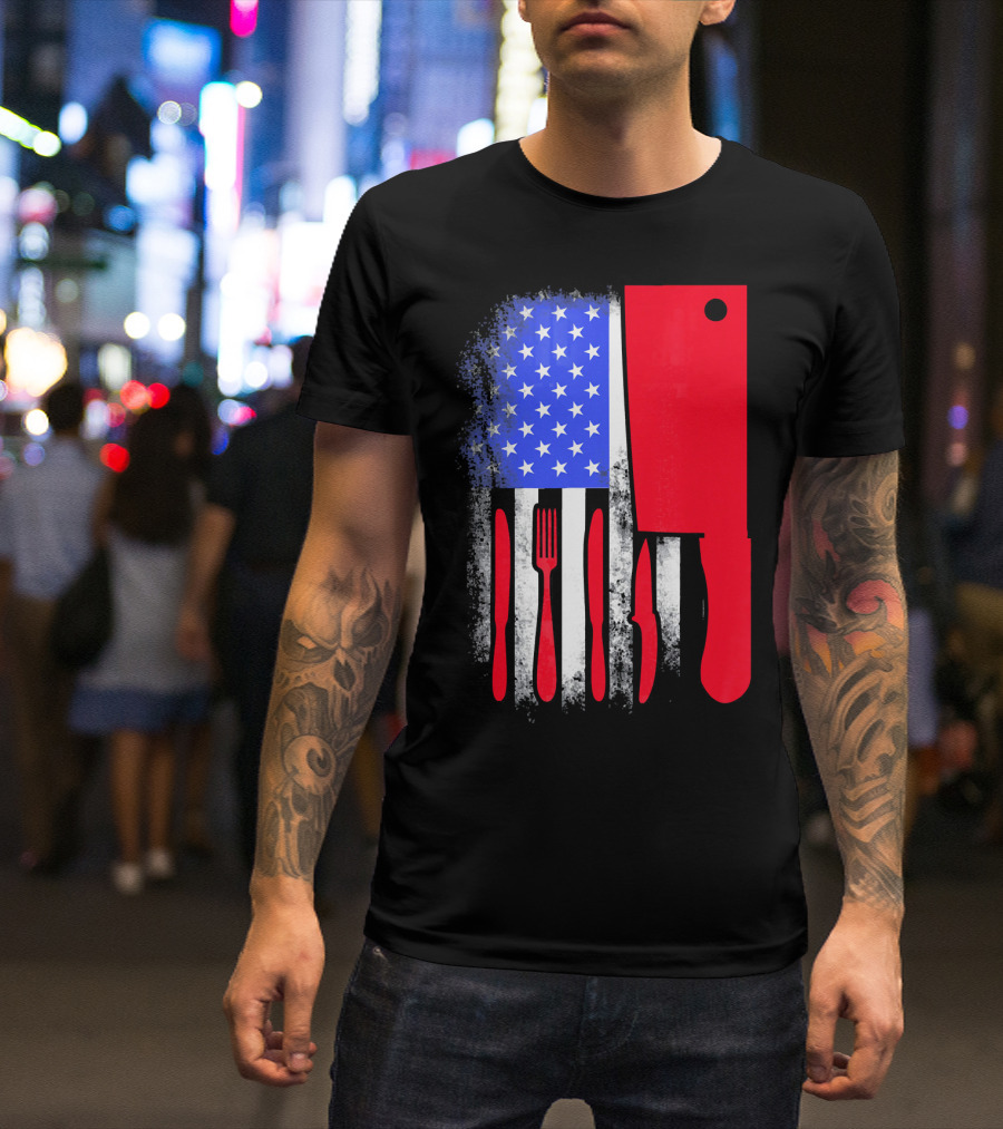 Chef Knife American Flag 4th Of July Utensils T-Shirt