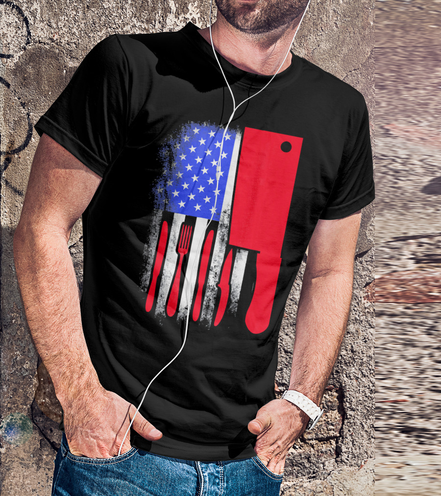 Chef Knife American Flag 4th Of July Utensils T-Shirt