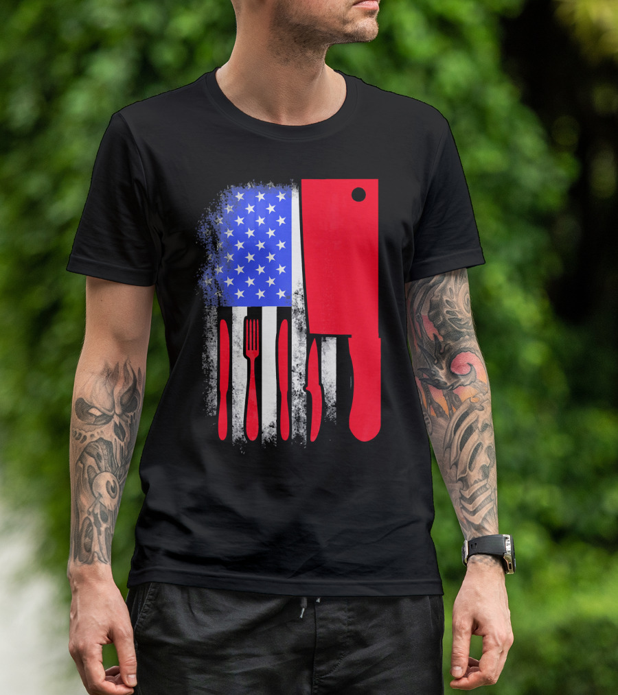 Chef Knife American Flag 4th Of July Utensils T-Shirt