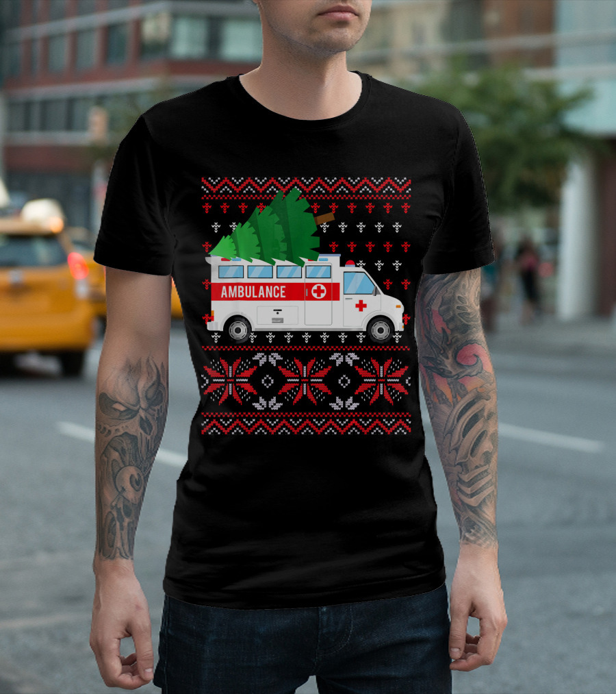 Ambulance Carrying Christmas Tree Festive Emergency T-Shirt