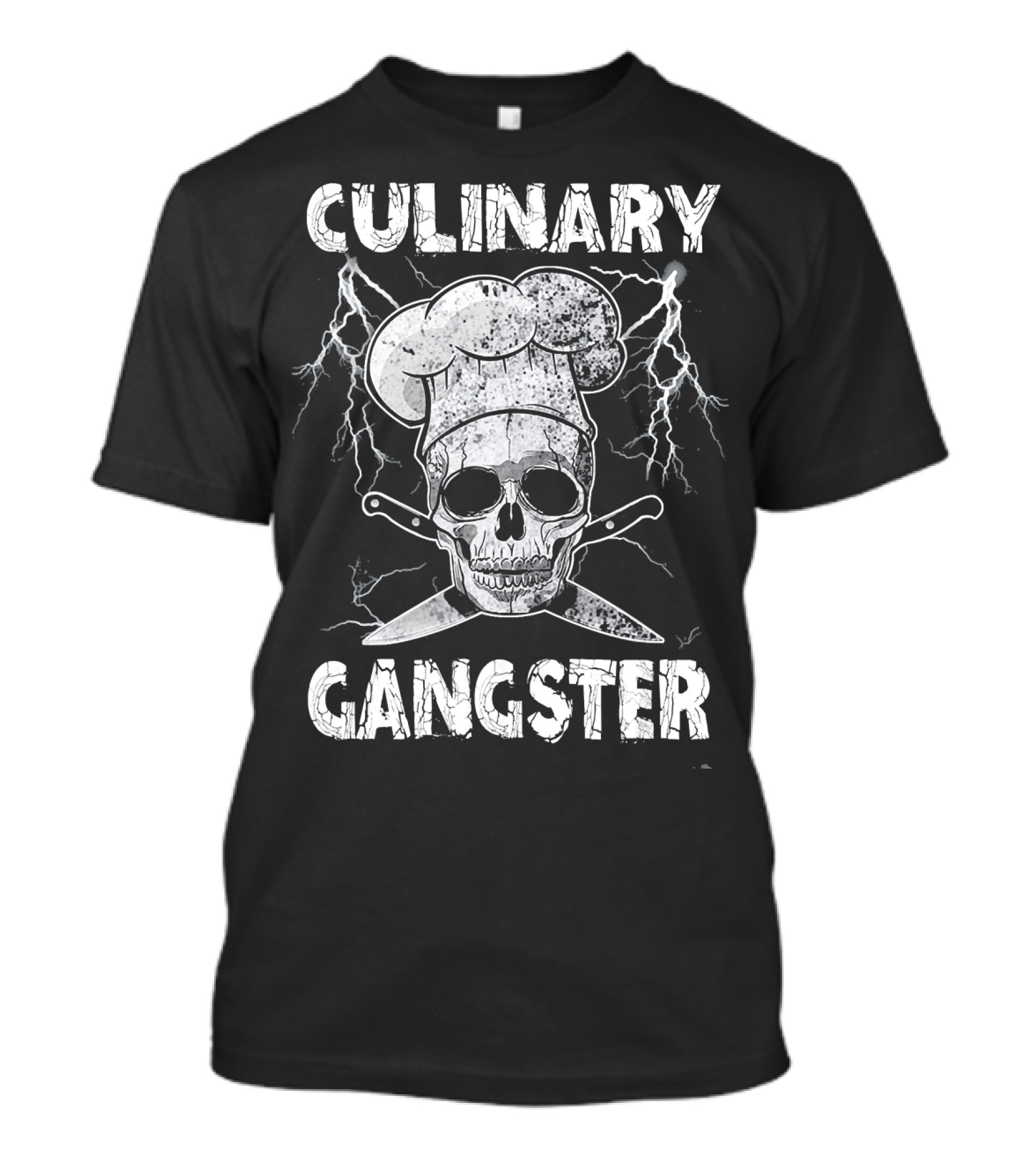 Culinary Gangster Skull Chef Hat Lightning Crossed Knives T-Shirt