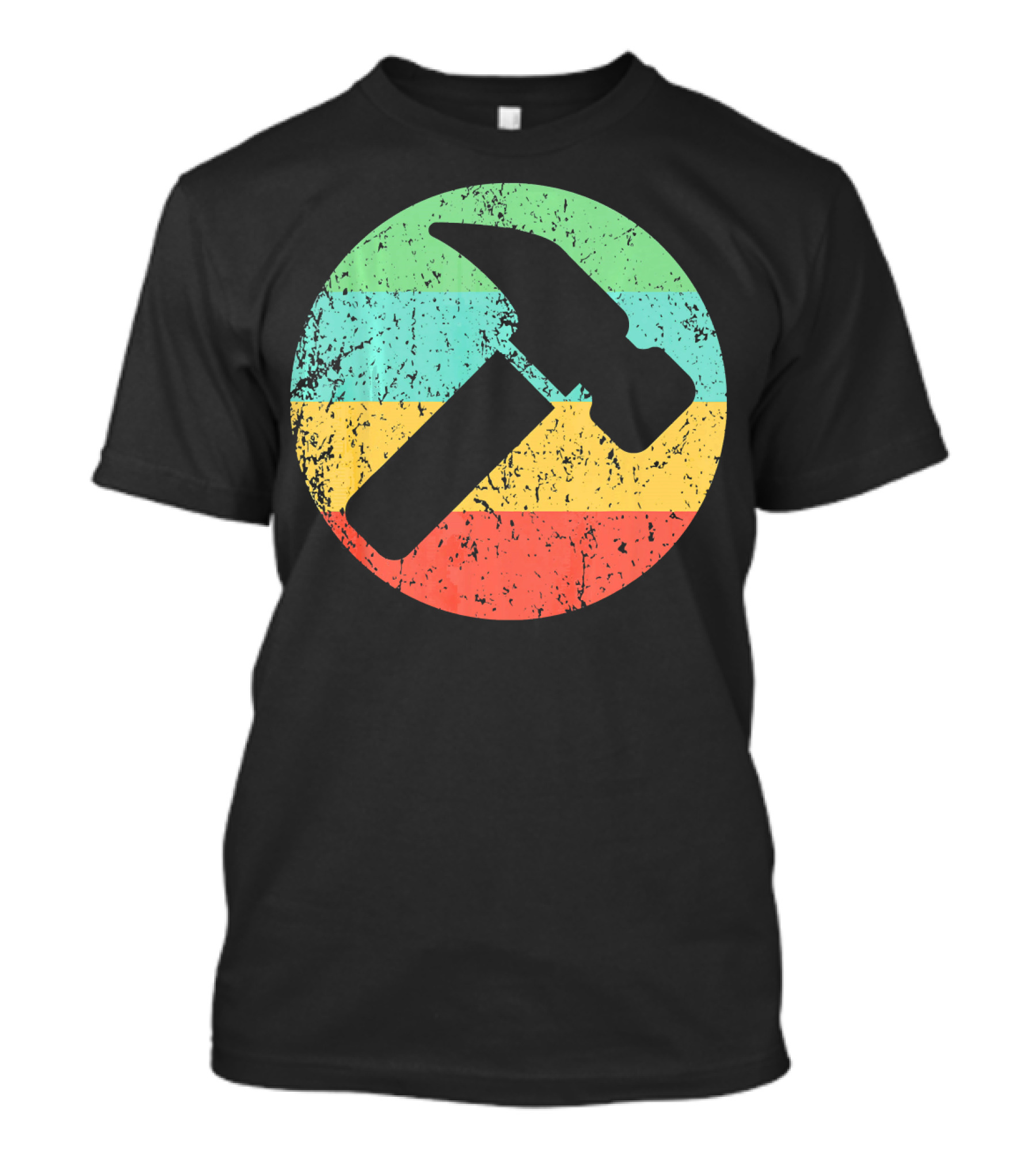 Carpenter Retro Vintage Hammer Circle Distressed Stripes T-Shirt
