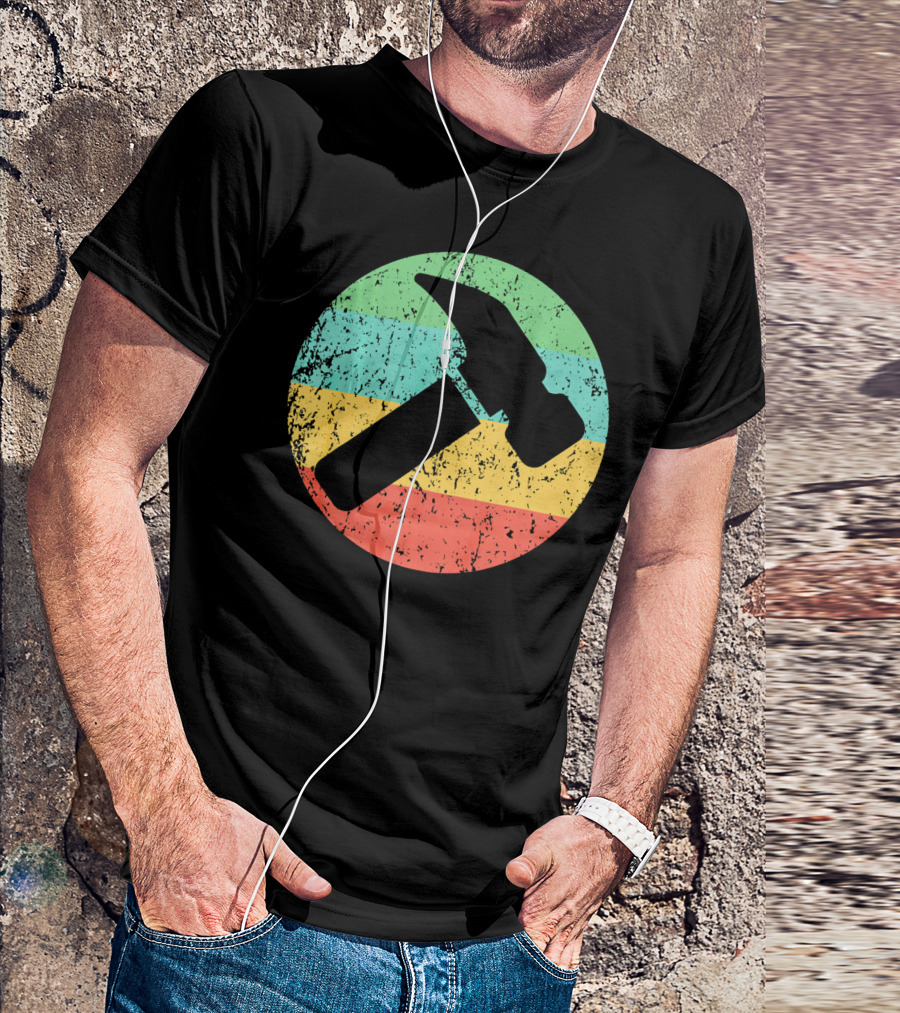 Carpenter Retro Vintage Hammer Circle Distressed Stripes T-Shirt