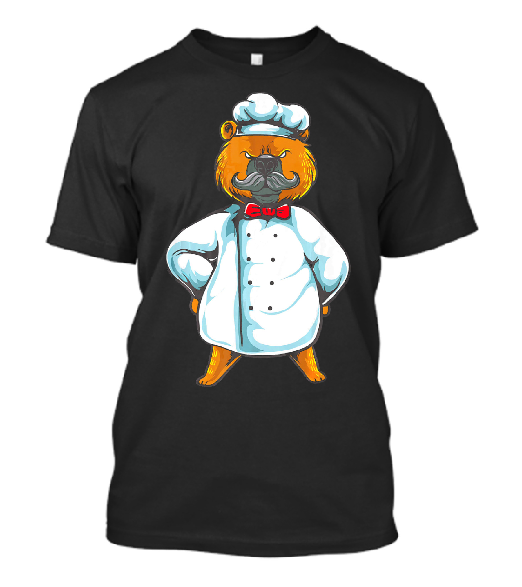 Chef Bear In Classic Culinary Attire With Red Bowtie And Moustache T-Shirt