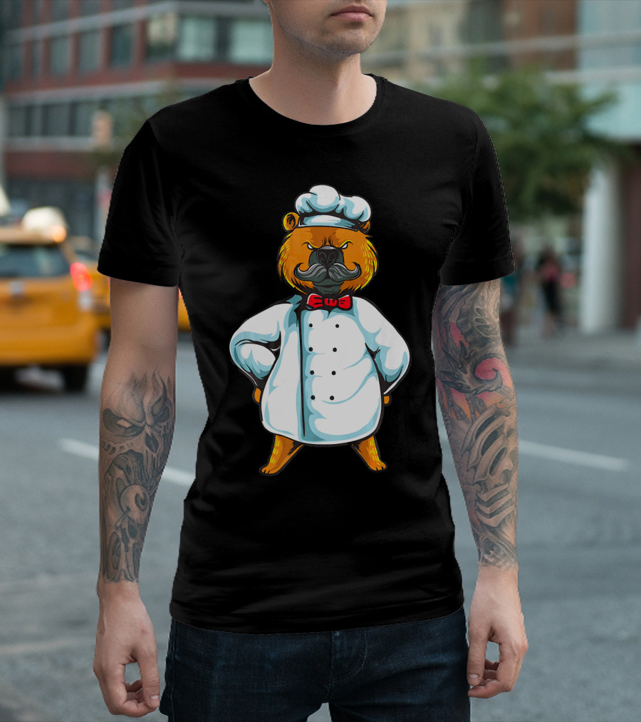 Chef Bear In Classic Culinary Attire With Red Bowtie And Moustache T-Shirt